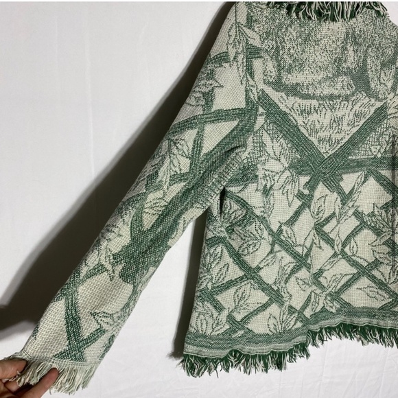 Vintage 90s Green Cream Tapestry Jacket M - Picture 6 of 13